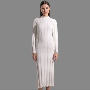NWT Rue Stiic Anthropologie rib knit long sleeve maxi dress white size Large